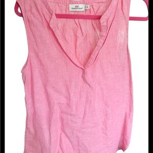 Vineyard Vines Pink Sleeveless V-Neck Linen-Blend Tank